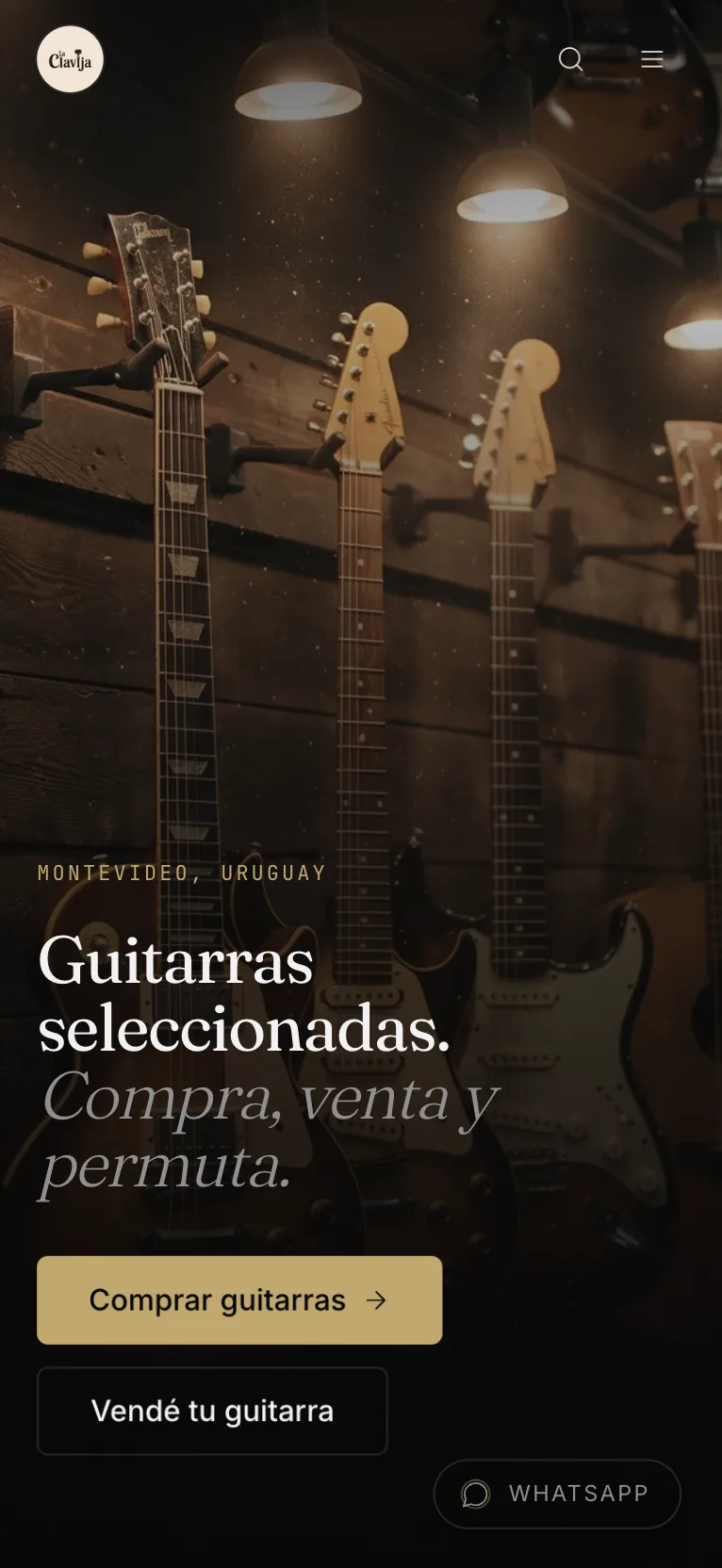 La Clavija en el celular: el titular y los botones para comprar o vender una guitarra.